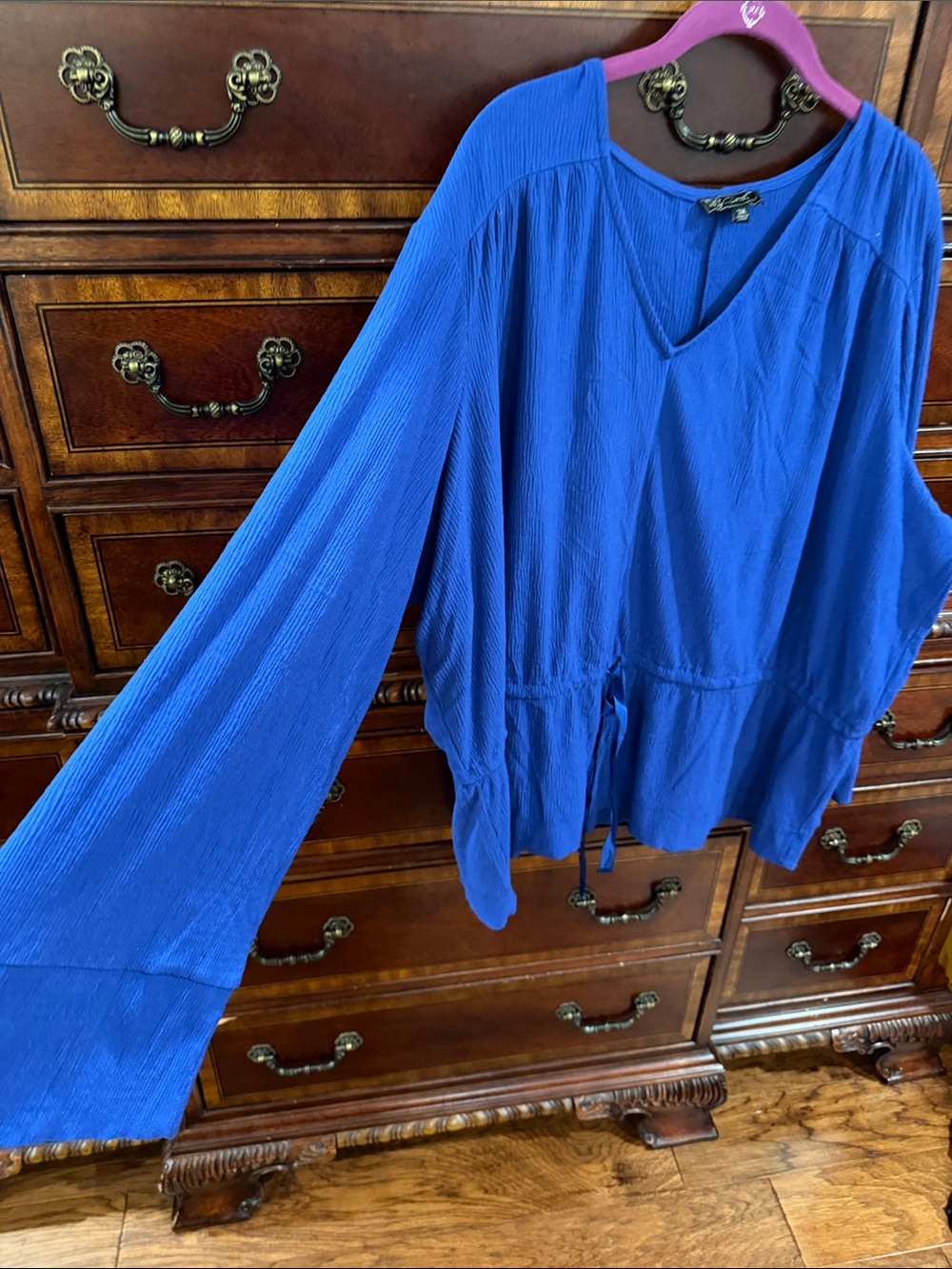 DG2 by Diane Gilman Royal Blue V-Neck Peasant Tunic